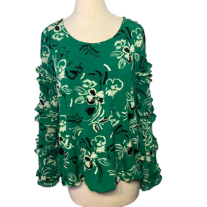 Alfani Long Sleeve Bubble Blouse Pull On Style Ruffled Sleeves Green L